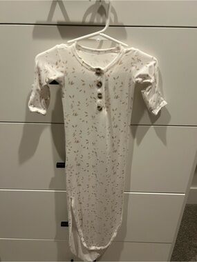 Lou Lou & Company Cream Knit Baby Gown with Tan Leaf Motif
